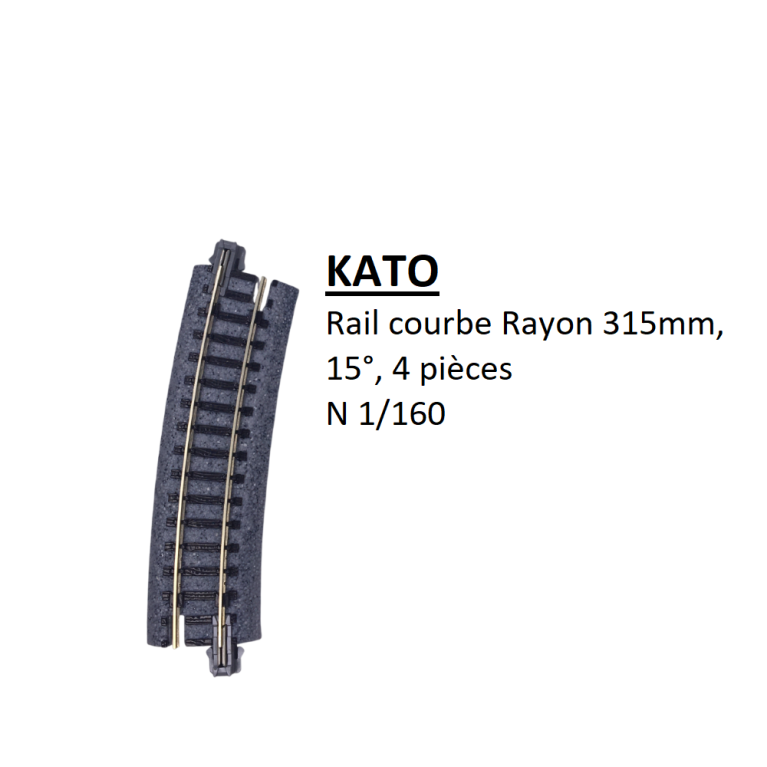 4 rails courbes R 315-15°, R12 - KATO 20-121 - N 1/160