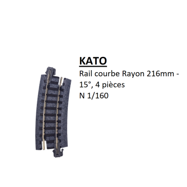 4 rails courbes R 216-15°, R8 - KATO 20-171 - N 1/160