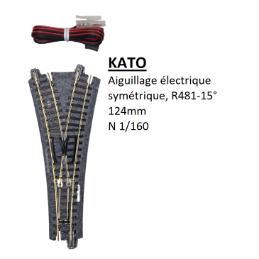 Aiguillage électrique symétrique, R481-15°, 124mm - KATO 20-222 - N 1/160