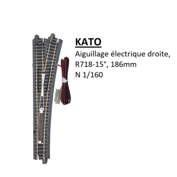 Aiguillage électrique à droite, R718-15°, 186mm - KATO 20-203 - N 1/160
