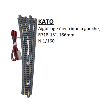 Aiguillage électrique à gauche, R718-15°, 186mm - KATO 20-202 - N 1/160