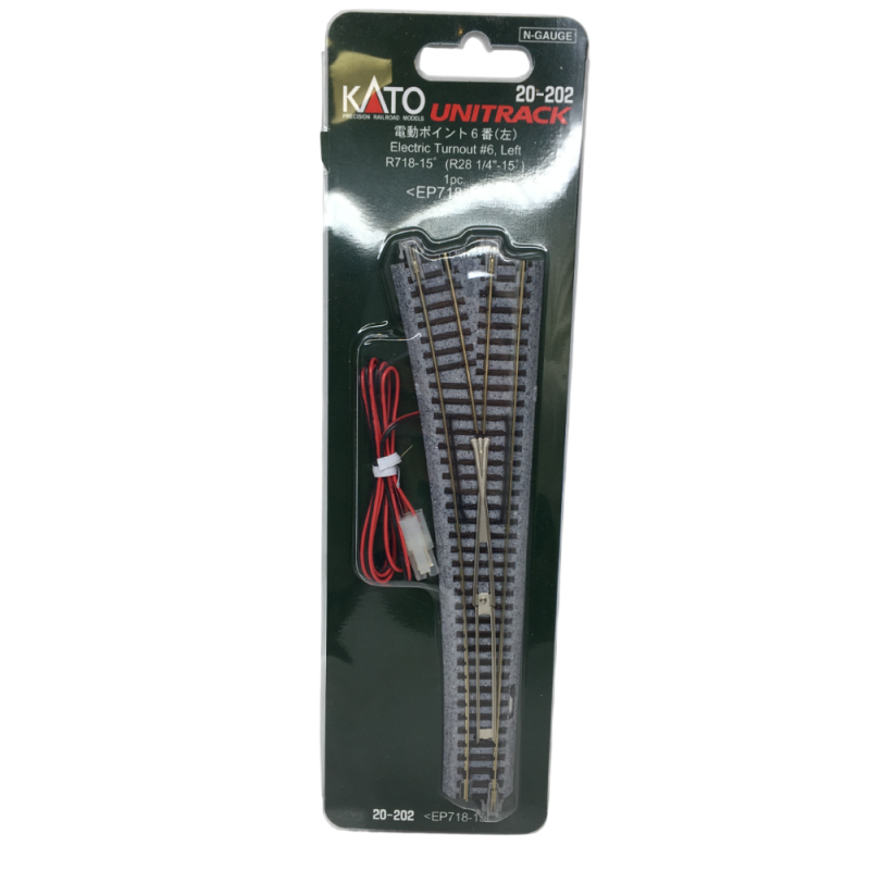Aiguillage électrique à gauche, R718-15°, 186mm - KATO 20-202 - N 1/160