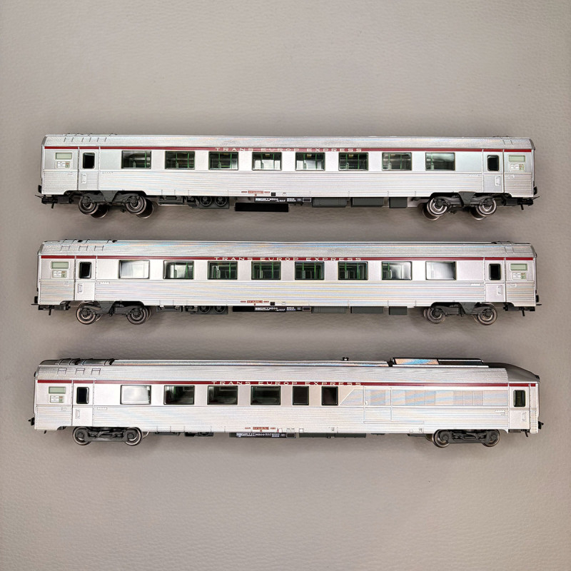 3 voitures Inox, TEE Mistral, "Jules vernes", avec fourgon, SNCF - JOUEF HJ4206HM