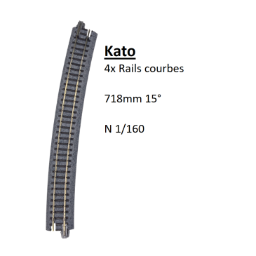 4 rails courbes, R 718-15°, Unitrack - KATO 20-150 - N 1/160