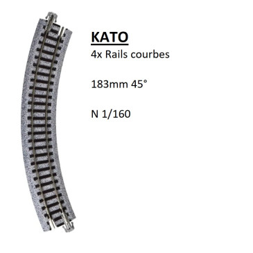 4 rails courbes, R 183-45°, Unitrack - KATO 20-172 - N 1/160