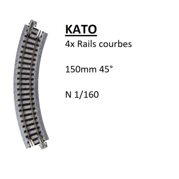 4 rails courbes, R 150-45°, Unitrack - KATO 20-174 - N 1/160