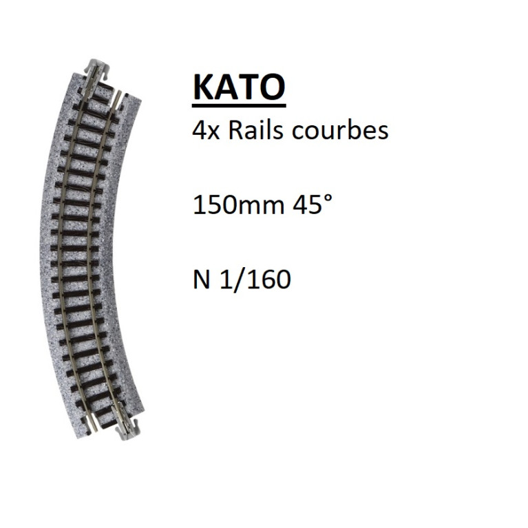 4 rails courbes, R 150-45°, Unitrack - KATO 20-174 - N 1/160