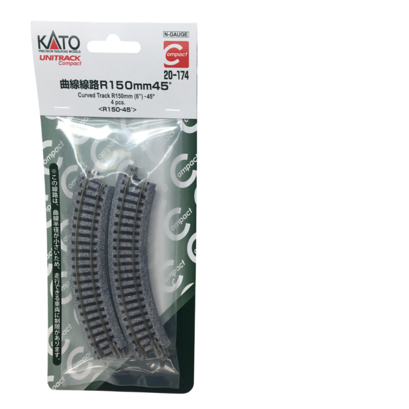 4 rails courbes, R 150-45°, Unitrack - KATO 20-174 - N 1/160