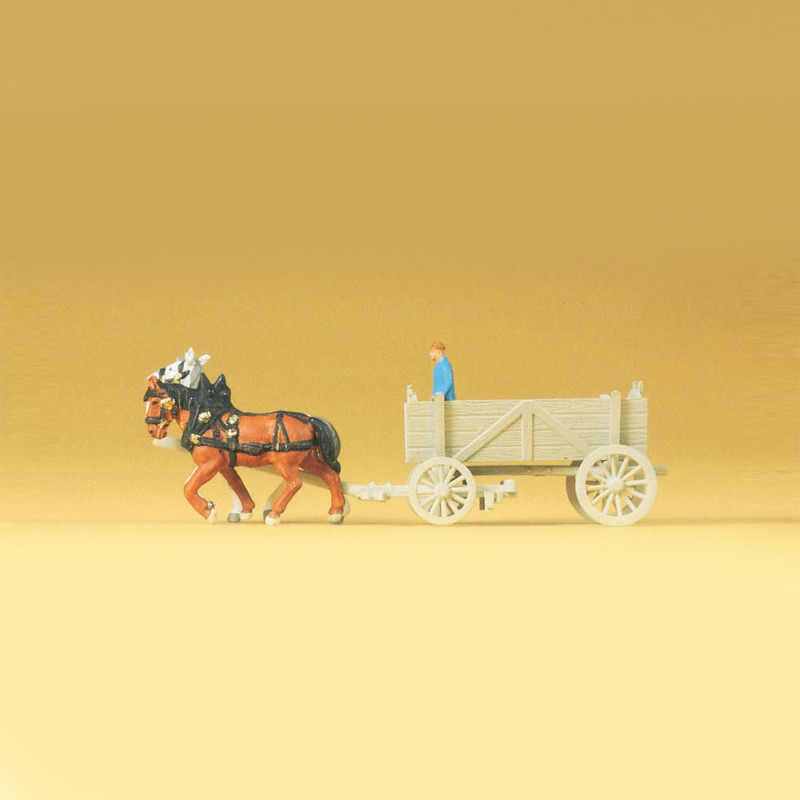 Tombereau, attelage de 2 chevaux - PREISER 79475 - N 1/160