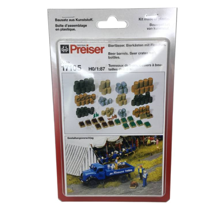 Fûts de bière, caisses de bière avec bouteilles - PREISER 17105 - HO 1/87
