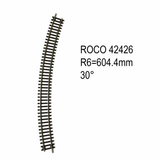 Rail courbe R6 604.4mm 30 degrés code 83 -HO-1/87-ROCO 42426