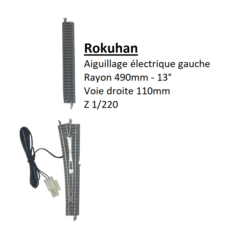 Aiguillage droit gauche électrique, R490 mm 13°, 110 mm -  ROKUHAN R039 - Z 1/220