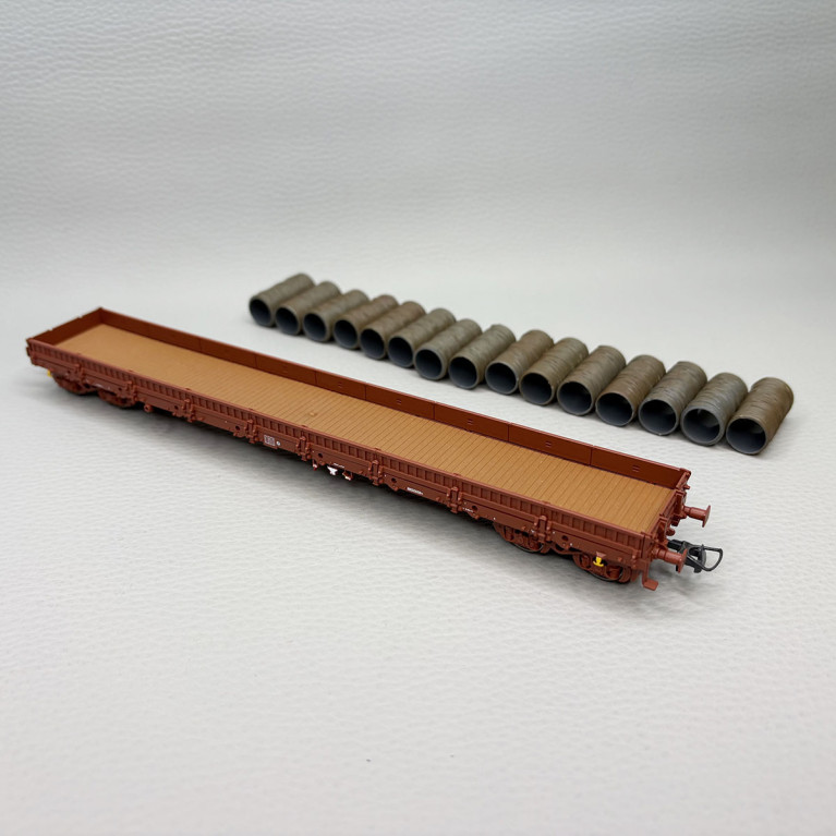 Wagon plat à ridelles et ranchers type Res, avec bobines de fils, SNCF - ROCO 6600184