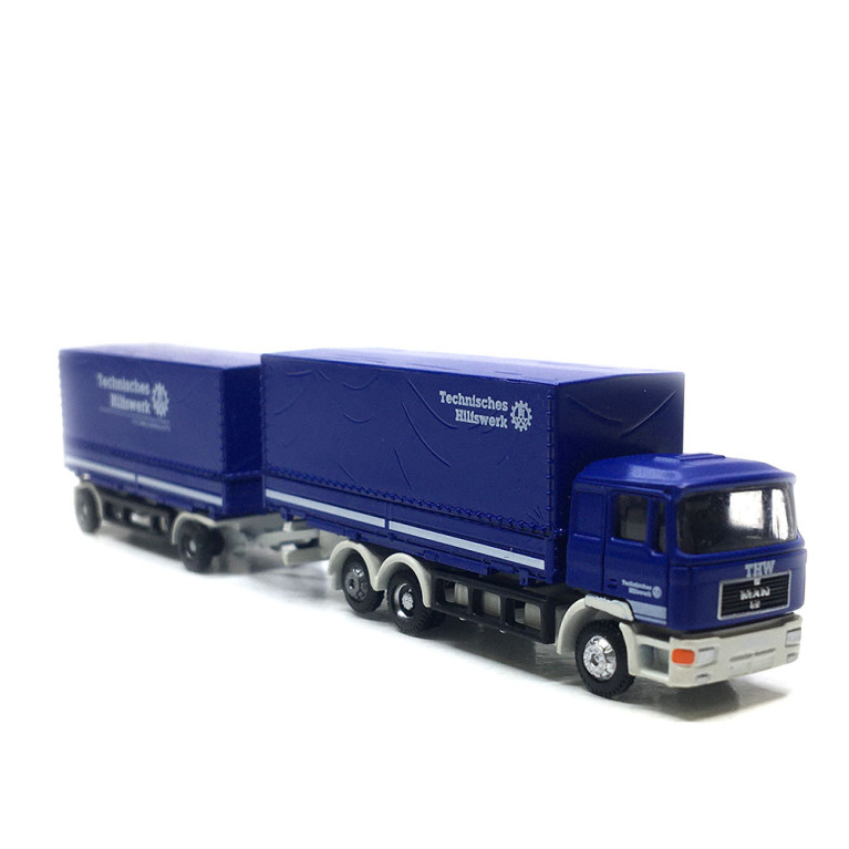 MAN F90, remorque caisse mobile, THW, 1986 - LEMKE/MINIS LC4636 - N 1/160