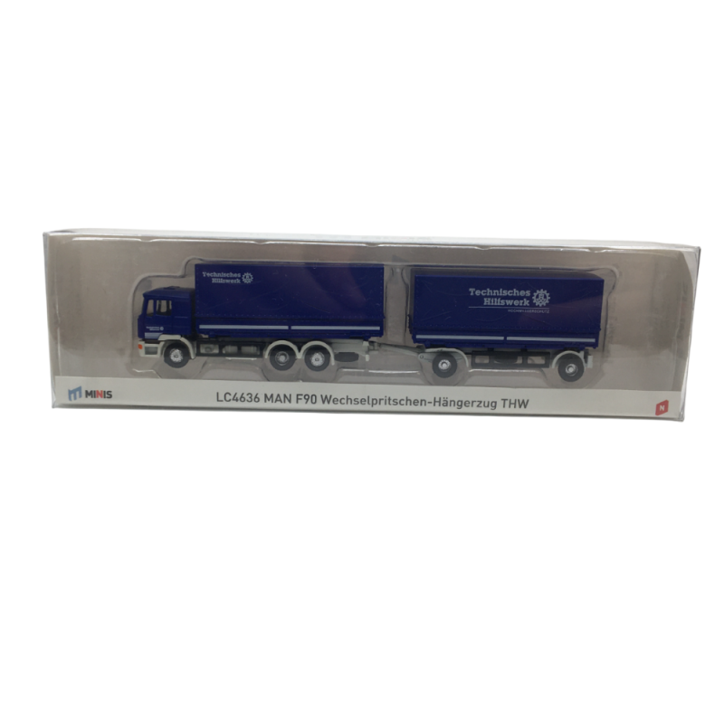 MAN F90, remorque caisse mobile, THW, 1986 - LEMKE/MINIS LC4636 - N 1/160