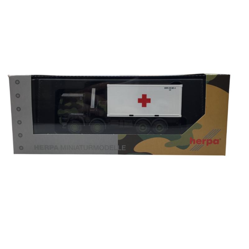 Iveco Trakker, avec grue et conteneur de la Croix Rouge - HERPA 747288 - HO 1/87
