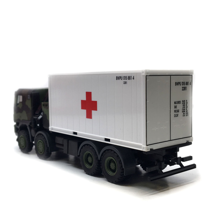 Iveco Trakker, avec grue et conteneur de la Croix Rouge - HERPA 747288 - HO 1/87