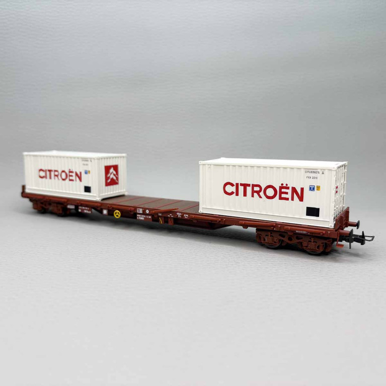 Wagon porte conteneurs, plat à ranchers pivotantes type Rs, "CITROËN", SNCF - JOUEF HJ6310