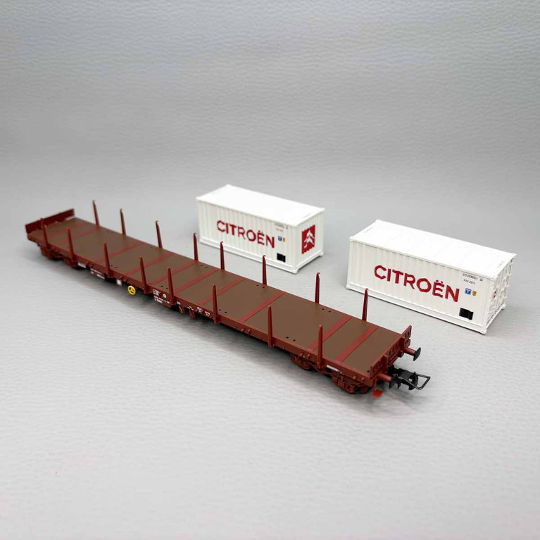 Wagon porte conteneurs, plat à ranchers pivotantes type Rs, "CITROËN", SNCF - JOUEF HJ6310