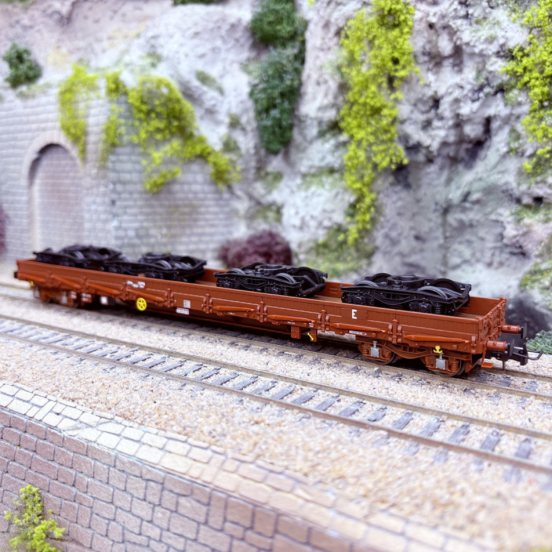 Wagon plat à ridelles et à ranchers pivotantes type Res, "chargement bogies", SNCF, Ep. V - JOUEF HJ6308 - HO 1/87