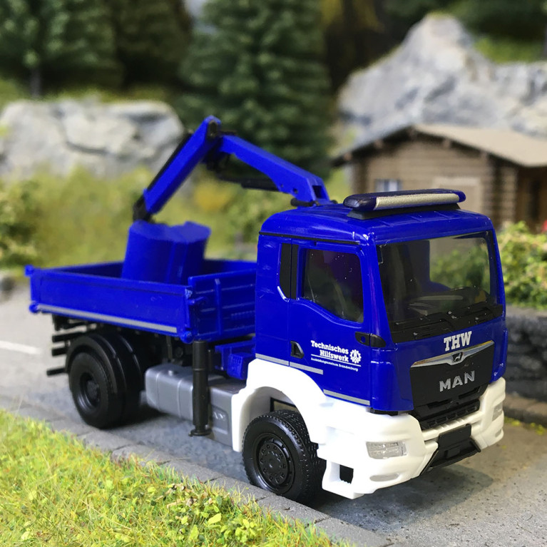 Camion-benne, MAN TGS NN, avec grue, THW Brandenburg - HERPA 319522 - HO 1/87