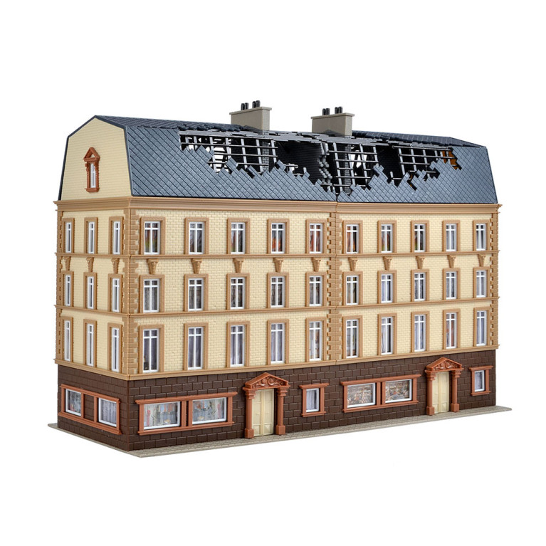 Bureau des finances, en feu, avec éclairage LED, générateur de fumée, tablettes de couleur - VOLLMER 43785 - HO 1/87