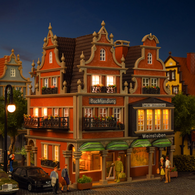 Librairie, intérieur avec éclairage, LED - VOLLMER 43842 - HO 1/87