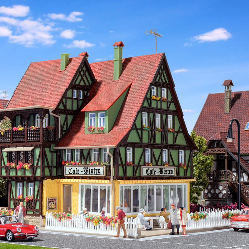 Café-Bistro, avec éclairage intérieur, LED, kit fonctionnel - VOLLMER 43695 - HO 1/87