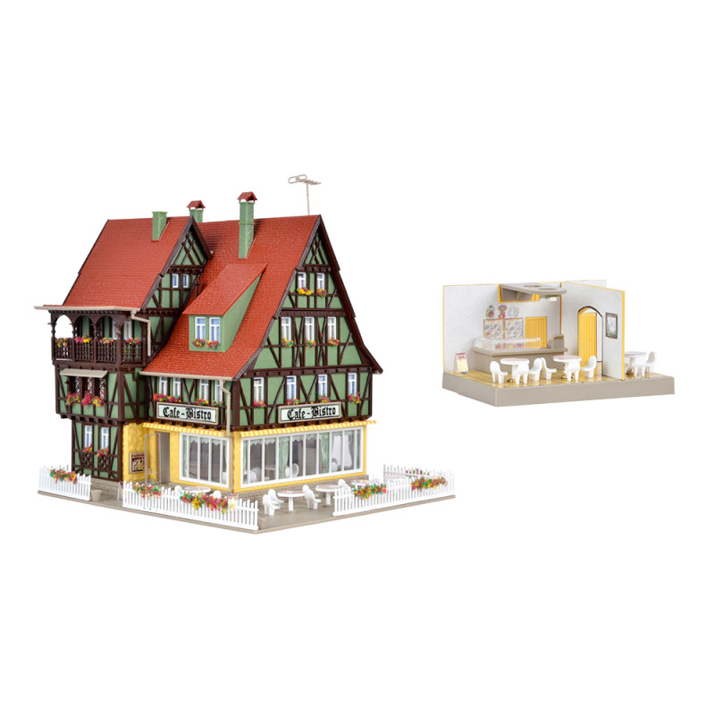 Café-Bistro, avec éclairage intérieur, LED, kit fonctionnel - VOLLMER 43695 - HO 1/87