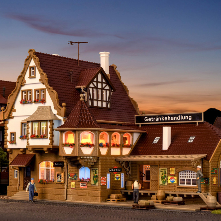 Magasin de boissons, avec éclairage intérieur, LED, kit fonctionnel - VOLLMER 43697 - HO 1/87