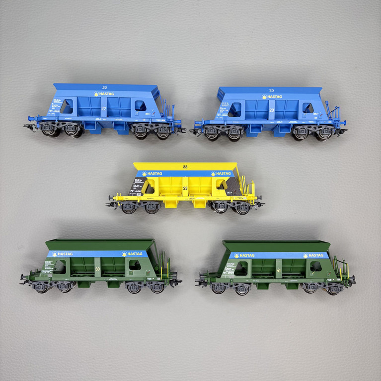 5 wagons trémies à déchargement automatique type Falls, HASTAG Kies AG - MARKLIN 46336