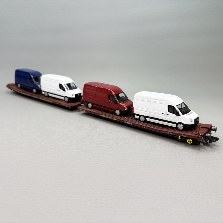 2 wagons plats jumelés, type Laads 800B, transport de véhicules, Transwaggon - MARKLIN 47430