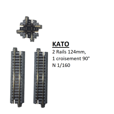 2 rails, 1 croisement, 124mm 90°, Unitrack - KATO 20-320 - N 1/160