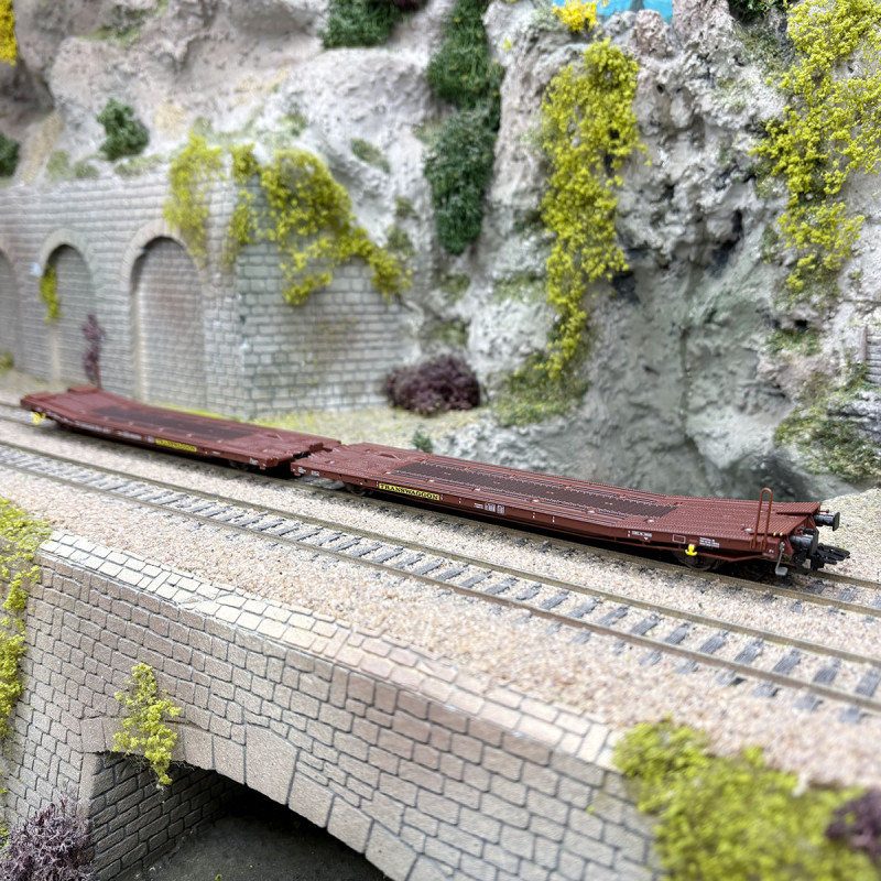 2 wagons plats jumelés, type Laads 800B, transport de véhicules, Transwaggon, Ep. VI - MARKLIN 47431 - HO 1/87