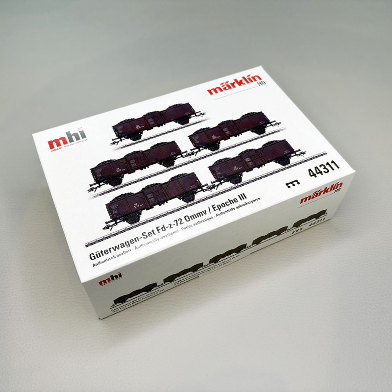 5 wagons tombereaux à déchargement centrale type Fd-z-72 Ommv, DB - MARKLIN 44311