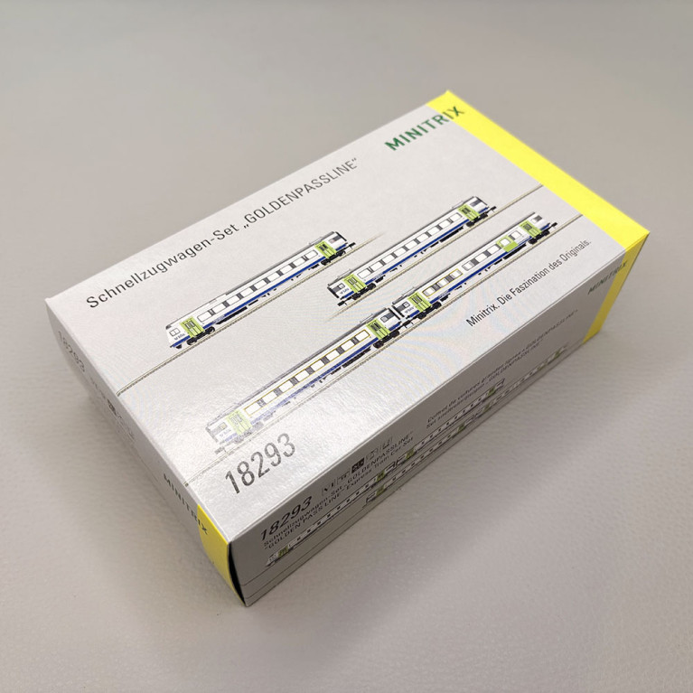 4 voitures voyageurs du "Goldenpassline", train Express, BLS - MINITRIX 18293