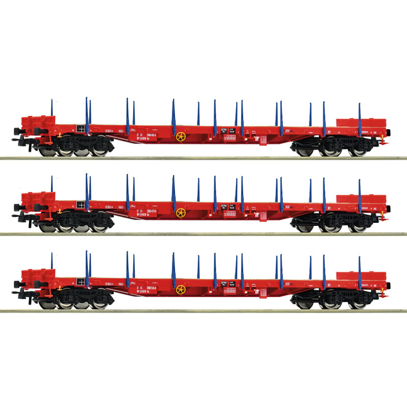 3 wagons plats à ranchers, type R, ÖBB - ROCO 6600219