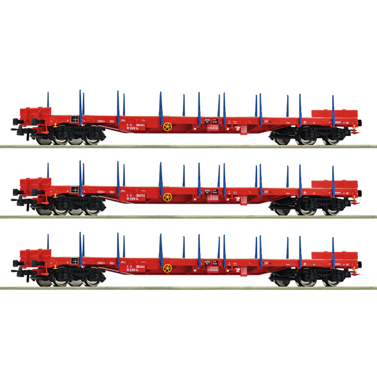 3 wagons plats à ranchers, type R, ÖBB - ROCO 6600219