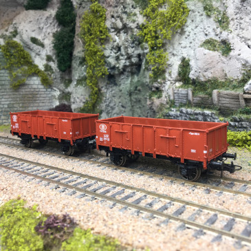 Coffret de 2 Wagons tombereaux Ludwigshafen caisse métallique marron, SNCB, Ep. III - REE MODELES WB923 - HO 1/87