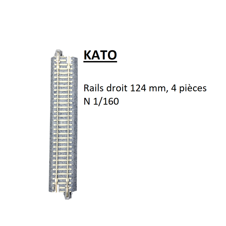4 rails droits 124 mm, traverses en béton - KATO 20-028 - N 1/160