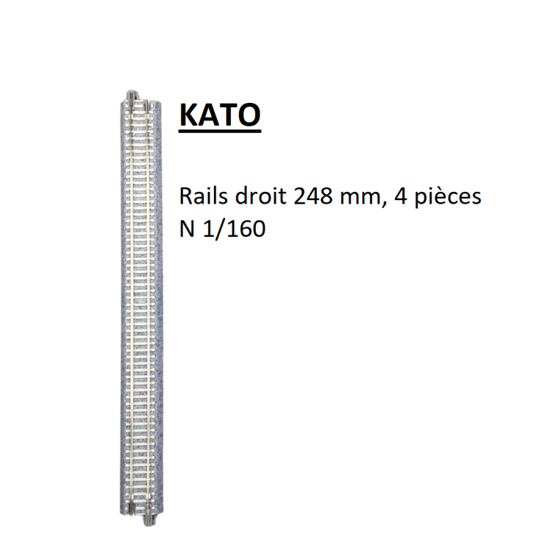 4 rails droits 248 mm, traverses en béton - KATO 20-007 - N 1/160