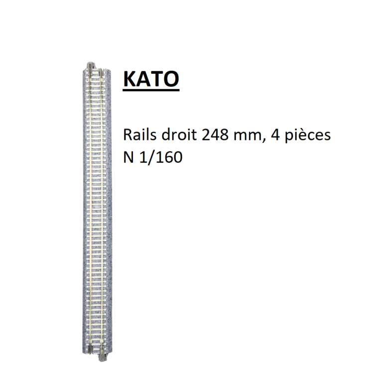 4 rails droits 248 mm, traverses en béton - KATO 20-007 - N 1/160