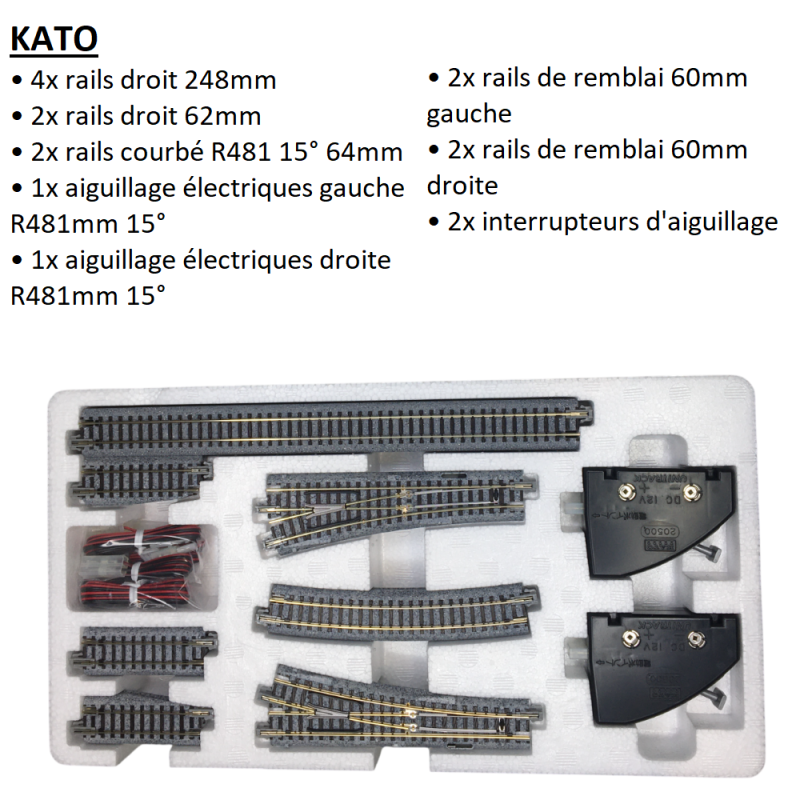 Jeu de variante V4, switching siding set, R481 mm, 15°, 16 pièces, Unitrack - LEMKE/KATO 20-863 - N 1/160