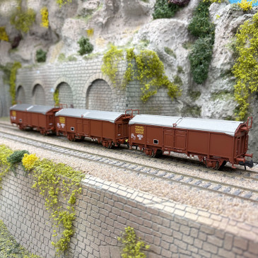 3 wagons tombereaux à toit coulissant, type Tms, SNCF, Ep. IV - ROCO 6600173 - HO 1/87