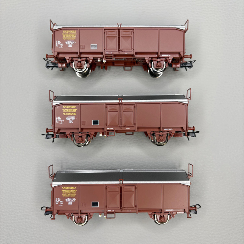 3 wagons tombereaux à toit coulissant, type Tms, SNCF - ROCO 6600173
