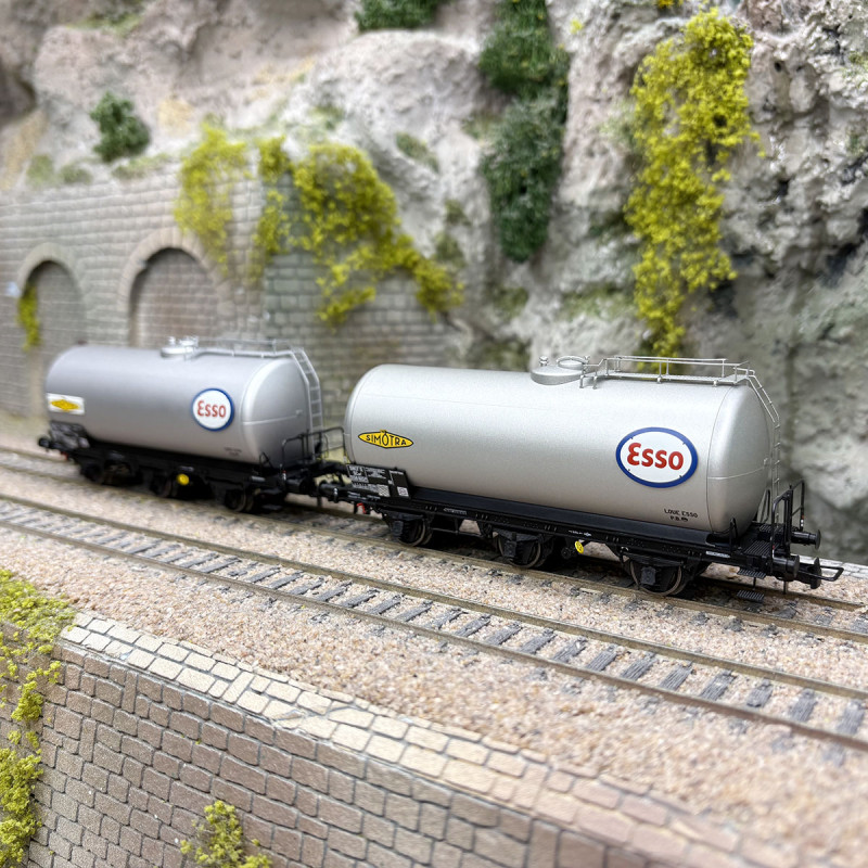 2 wagons citernes 3 essieux UH, "Simotra / Esso", SNCF, Ep. III - JOUEF HJ6294 - HO 1/87