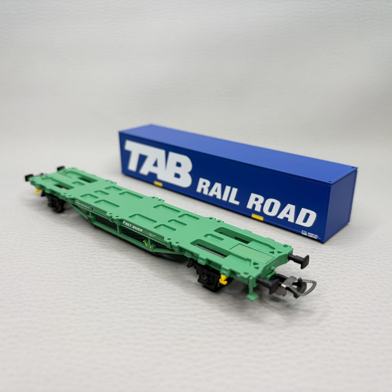 PIKO 97167 - Wagon plat porte conteneur, 2 essieux, RIV, "TAB Rail Road", FRET SNCF