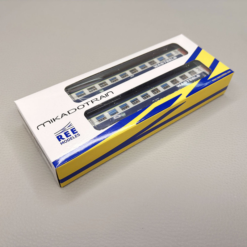 2 voitures couchettes UIC B9c9x, 2CL, livrée "Wasteels", logo blanc encadré, SNCF - REE NW-346