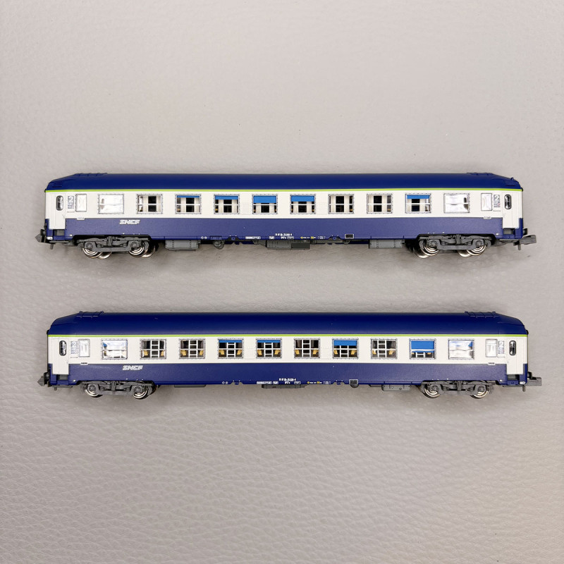 2 voitures couchettes UIC B9c9x, 2CL, livrée "TEN", logo blanc Nouille, SNCF - REE NW-352