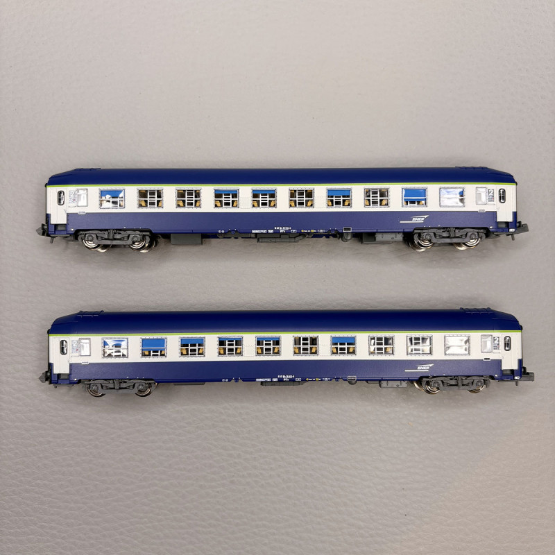 2 voitures couchettes UIC B9c9x, 2CL, livrée "TEN", logo Casquette, SNCF - REE NW-354